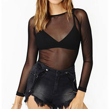 Long Sleeve Sexy Black Mesh Top