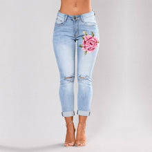 Denim High Waist Skinny Embroidery Jeans