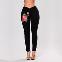 Denim High Waist Skinny Embroidery Jeans