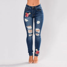 Denim High Waist Skinny Embroidery Jeans