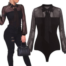 Bow Black Mock Neck Bodysuit Tops