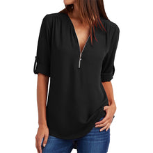Women blouse V collar zipper