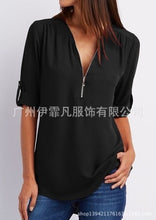 Women blouse V collar zipper
