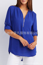 Women blouse V collar zipper