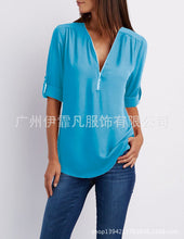 Women blouse V collar zipper
