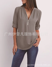 Women blouse V collar zipper