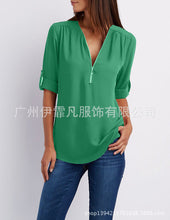 Women blouse V collar zipper