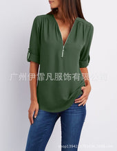 Women blouse V collar zipper
