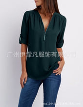 Women blouse V collar zipper