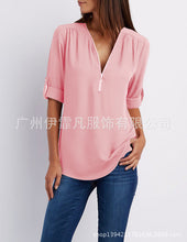 Women blouse V collar zipper