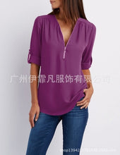 Women blouse V collar zipper