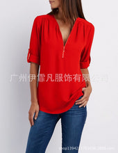 Women blouse V collar zipper