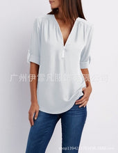 Women blouse V collar zipper