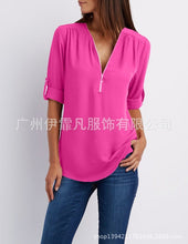 Women blouse V collar zipper