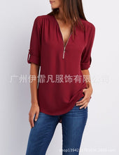 Women blouse V collar zipper