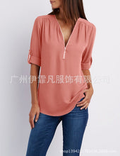 Women blouse V collar zipper