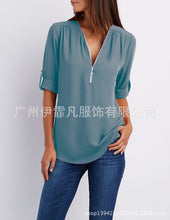 Women blouse V collar zipper