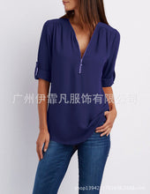 Women blouse V collar zipper