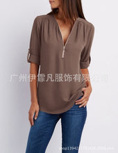 Women blouse V collar zipper