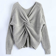 Stylish V Neck Twisted Back Sweater