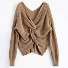 Stylish V Neck Twisted Back Sweater