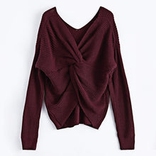 Stylish V Neck Twisted Back Sweater